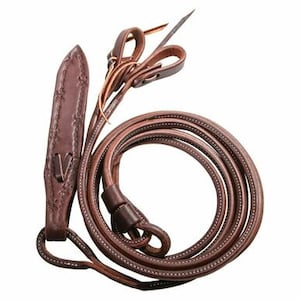 Western Brown Leather Rommel Reins with Leather Popper