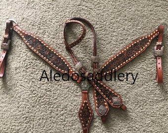 Western dunkelbraunes Lederset bestehend aus Headstall und Vorderzeug mit Buckstitch