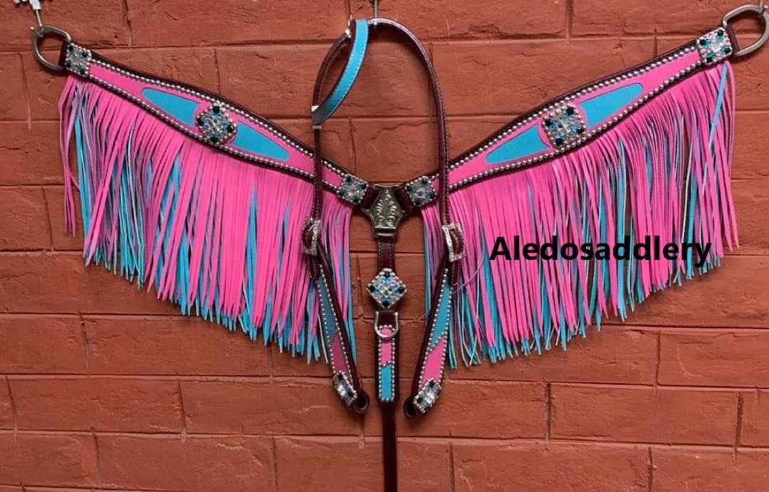 Western Brown Leather Tack Set of Headstall and Breast Collar With