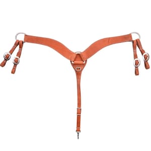 Western Natural Leather Roping Breast Collar with Double Tugs