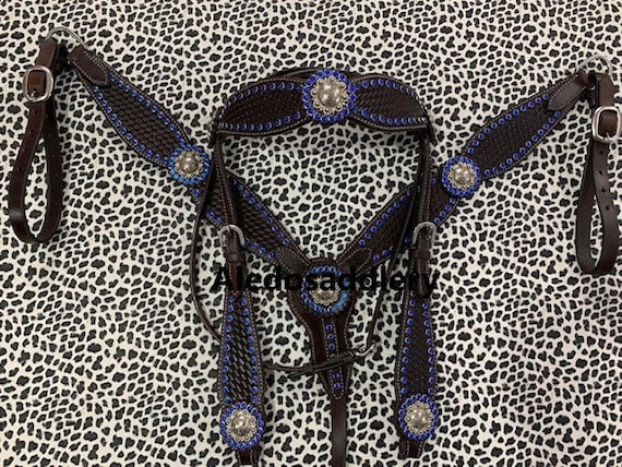 Harnachement Western En Cuir Marron - Set Tête Et Collier De Poitrail - Neuf