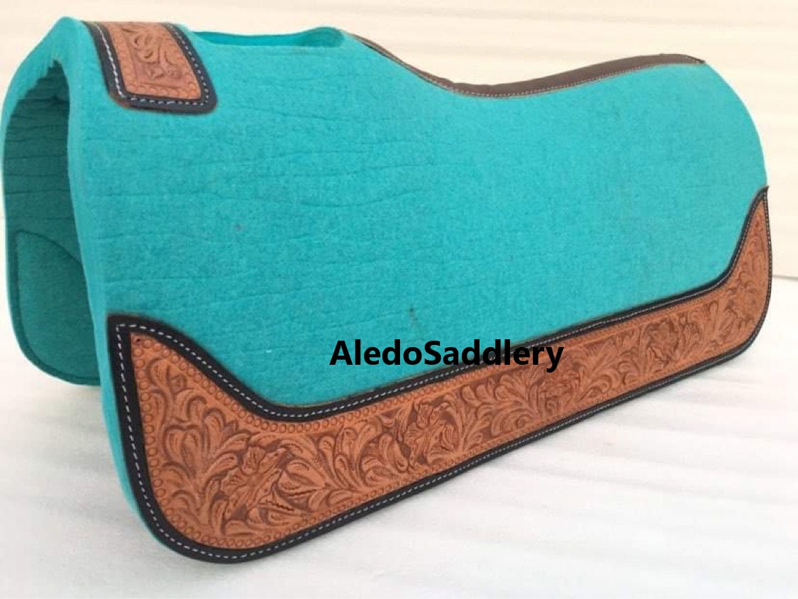 Western Turquoise Felt Saddle pad with Carved Edge Wear