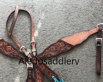 Western Zweifarbiges Leder Tack Set aus Headstall und Vorderzeug