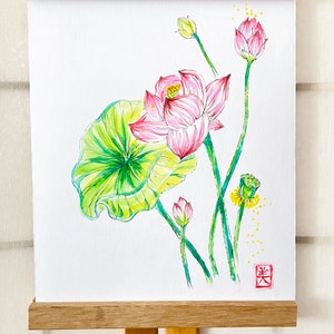 Hand painting Original Korean wall Art, Korean art poster, Korean wall decor, Oriental wall hangings/Lotus #101