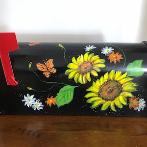 Decorated Hand-Painted Sunflowers Mailbox (Personalized, Customized, Beautiful Painted Mailbox)