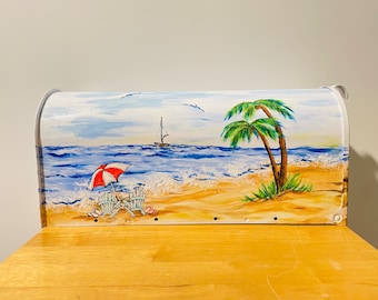 Decorated Hand-Painted Mailbox/ Ocean view and light house