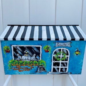 Hand-Painted Bistro/Cafe vintage Torques blue color, Horizontal Wall-Mounted Mailbox (Personalized, Customized, Beautiful Painted Mailbox)
