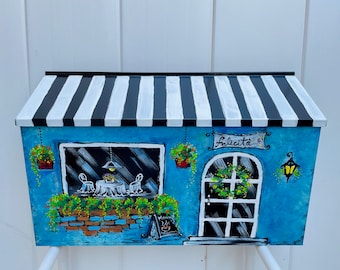 Hand-Painted Bistro Mailbox: Vintage Cafe Design, Personalized
