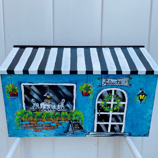 Hand-Painted Bistro/Cafe vintage Torques blue color, Horizontal Wall-Mounted Mailbox (Personalized, Customized, Beautiful Painted Mailbox)