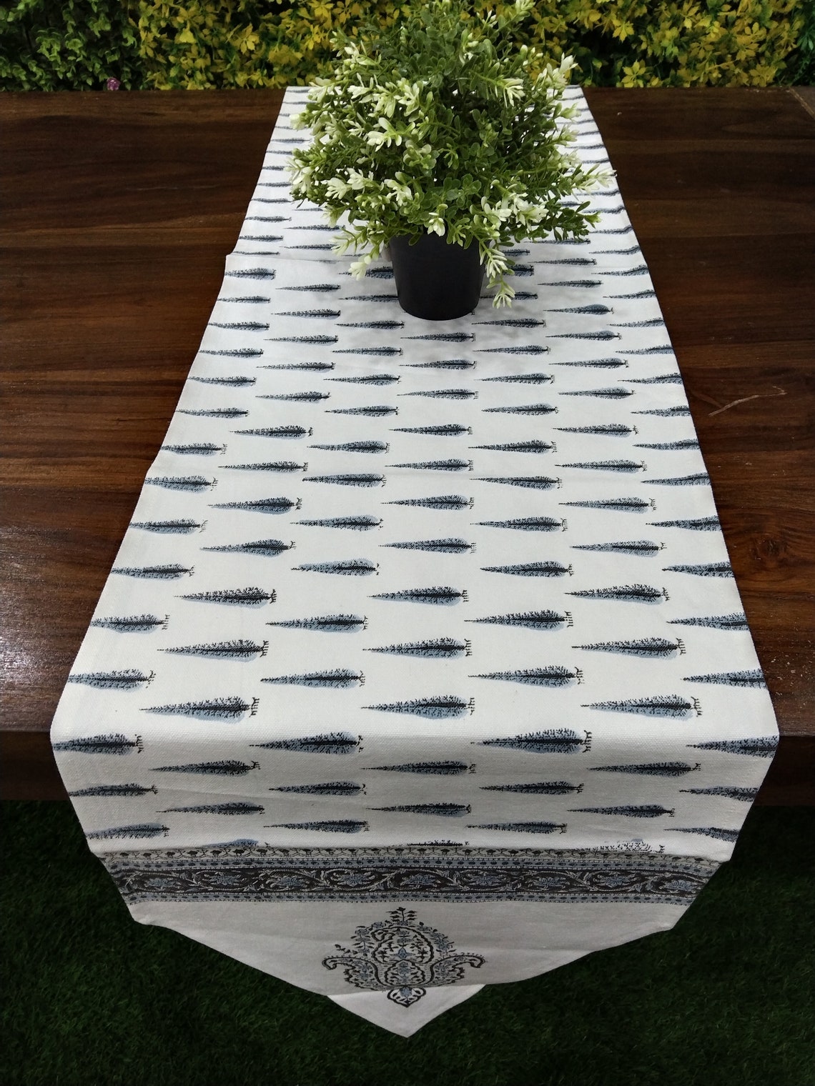 Block Printed Indian Cotton Table Runner con motivos florales Etsy