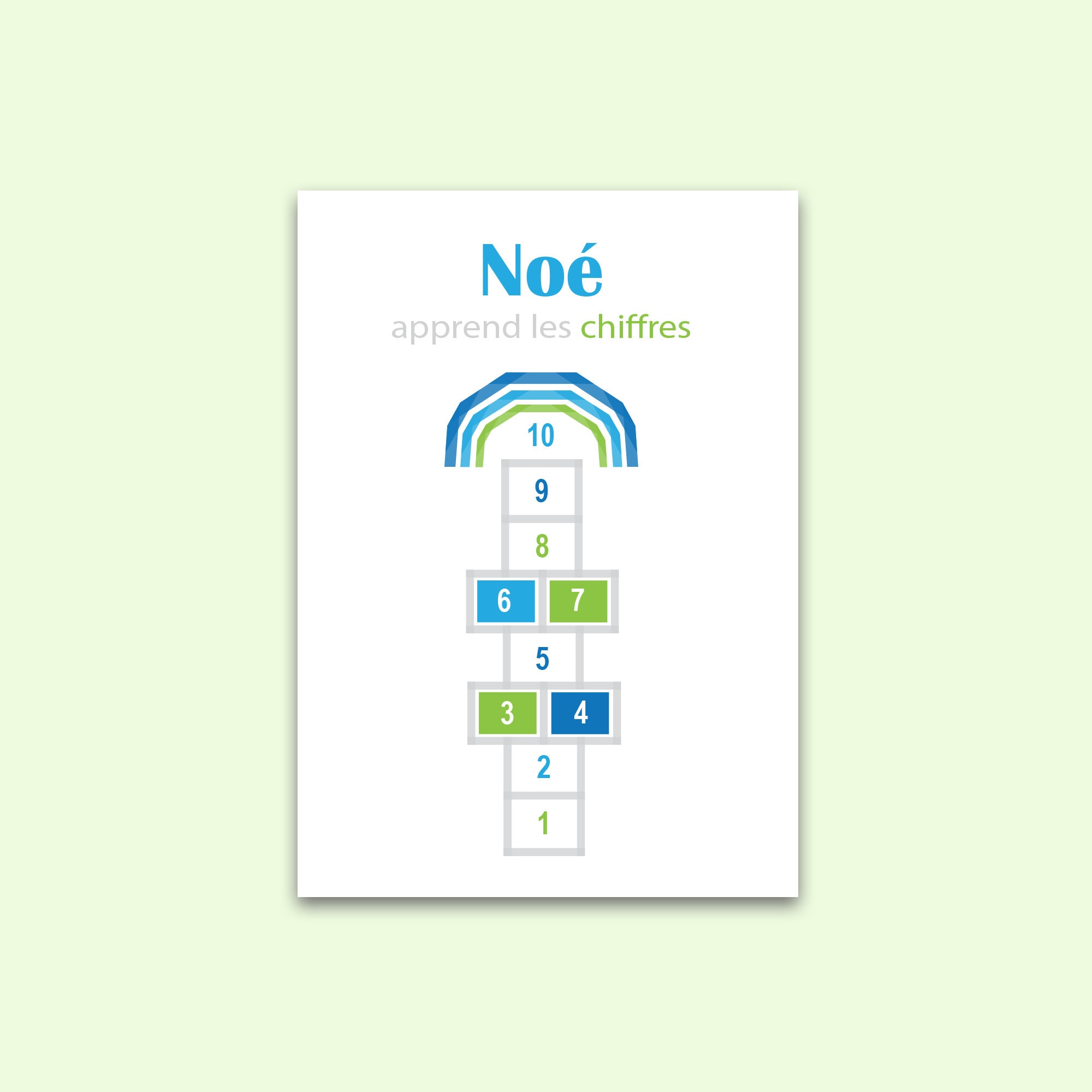 Affiche de Nombres Imprimés et Personnalisée Marelle. Poster Éducatif Scolaire. Apprentissage Chiffr