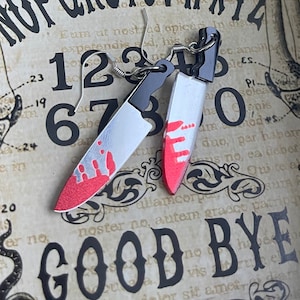Slice’n and dice’n earrings. | Horror earrings | spooky earrings | blood | knife earrings | classic horror earrings. stainless steel hooks