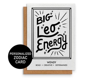 Personalized Leo Card | Greeting Card | Big Leo Energy | Zodiac Sign | July August Birthday | 5 x 7in | A7
