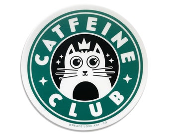 Catfeine Club Sticker | Coffee Lover Vinyl Decal | Cat Sticker