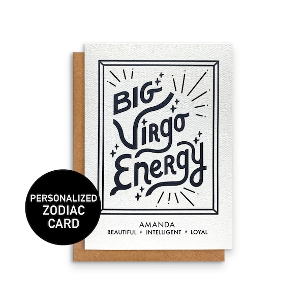 Personalized Virgo Card | Greeting Card | Big Virgo Energy | Zodiac Sign | August September Birthday | 5 x 7in