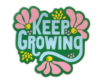 Keep Growing Sticker | Positivity | Retro Flowers | Matte Waterproof | 3in