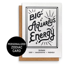 Personalized Aquarius Card | Greeting Card | Big Aquarius Energy | Zodiac Sign | January February Birthday | 5 x 7in | A7