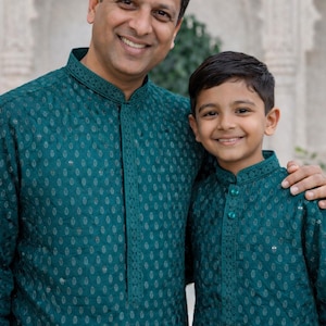 Chikankari Rayon with Sequins  2 Piece Kurta Pajama Set, Father & Son's Outfit, Teal Blue Shade, DM -1967