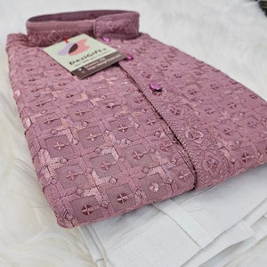 Size 3, Onion Shade Chikankari Rayon with Sequins 2 Piece Kurta Pajama Set,  DM -1355