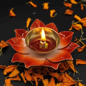 Brass Lotus Deep/Diya, Oil Lamp, Assorted Colors, CHR#706