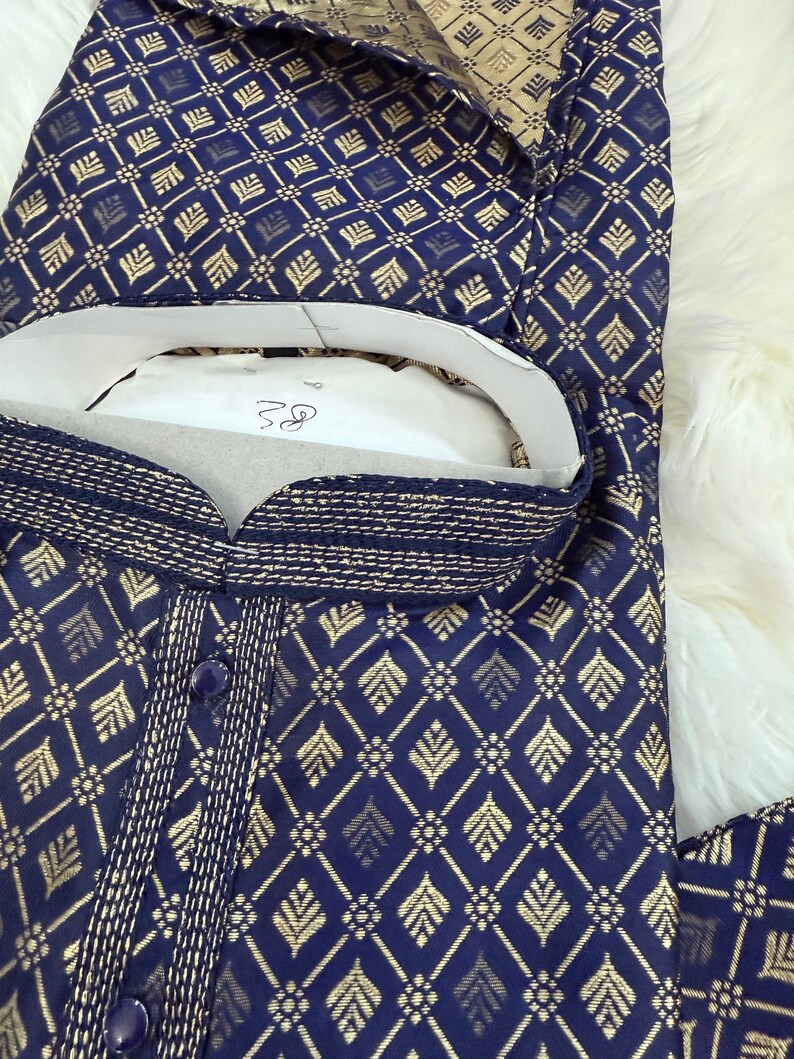 Size 46, Light Beige with Golden Buty 2 Piece Jacquard Silk Kurta Pajama Set, Festive Kurta Pant Style Pajama, Man -1963