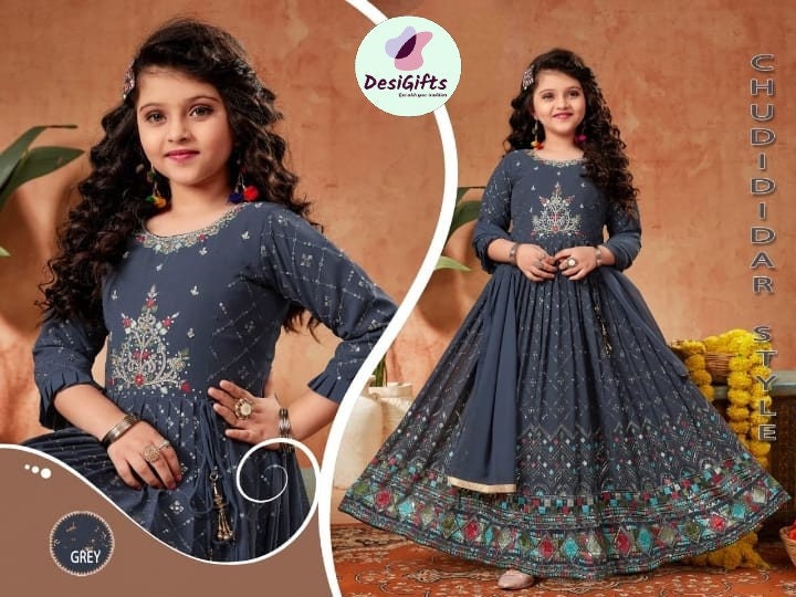 Buy Gold Anarkali: Net Embellishment Floral With Dupatta For Girls by FAYON  KIDS Online at Aza Fashions. | Sequins embroidery, Aza fashion, Dresses  kids girl