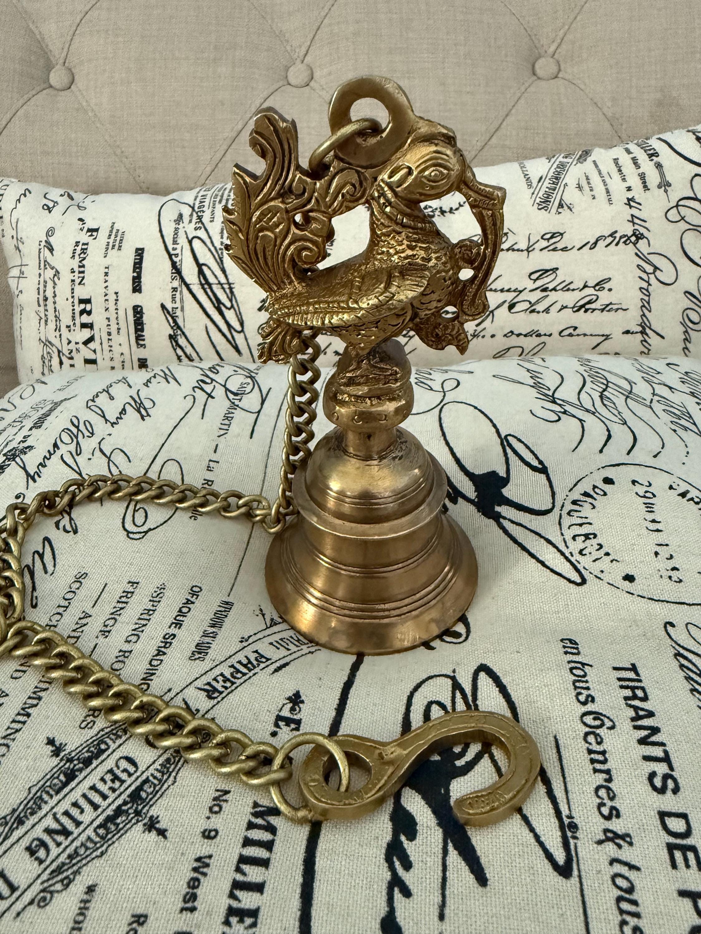 23" Solid Brass Hanging Brass Peacock Bell with Chain, Brass Decorative Bell, Traditional Indian Hanging Bell, Brass Decor, HGBB - 182