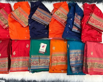 Banarasi Soft Silk Saree With Stitched Blouse and complete Fall & Peeco , SAREE - 1622
