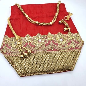 Handcrafted Potli Style Handbags, Raw silk handcrafted zari gota patti potli bag, HBS#190