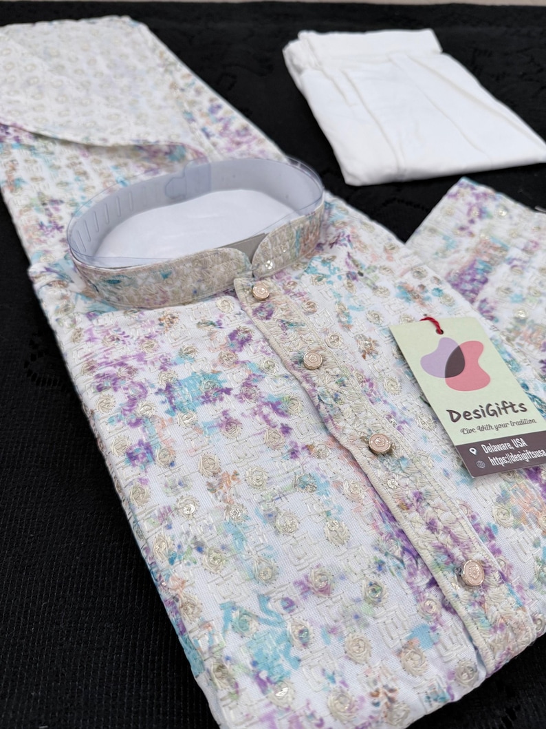 Men’s Multishade Traditional Kurta Pajama Set – Premium Viscose Rayon Embroidery with Print Sequin Work | Wedding Party Wear | KPS-2030 bild 10