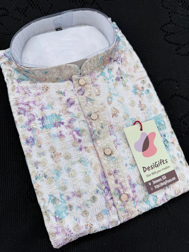 Men’s Multishade Traditional Kurta Pajama Set – Premium Viscose Rayon Embroidery with Print Sequin Work | Wedding Party Wear | KPS-2030 bild 2