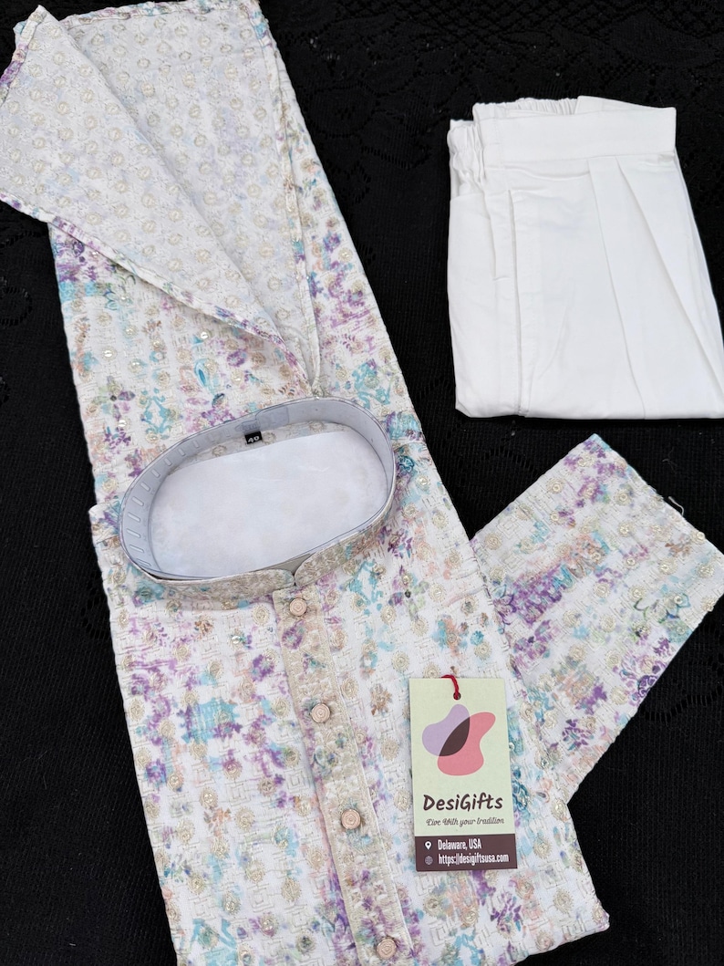 Men’s Multishade Traditional Kurta Pajama Set – Premium Viscose Rayon Embroidery with Print Sequin Work | Wedding Party Wear | KPS-2030 bild 5