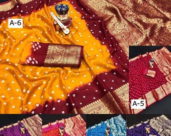 Bandhej Silk Saree, Drapes with Zari Border with Stitched Blouse, Fall  Peeco, Bandini Stylish  Pretty Sari, Design SARI - 1605