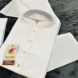 Simple White Cotton Kurta Pajama Set for Man, Pleasing White Indian Outfit for Men,  Design- WHT 1416