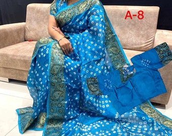 Chiffon Bandhani Saree with Stitched Blouse, Fall & Peeco, Bandini Casual Sari, Design SARI - 1190
