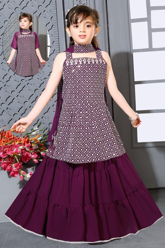 Elegant Georgette Sharara Suit Dress for Girl, Indian Ethnic Outfit for Girl, GRL - 1485 - Etsy Elegant Georgette Sharara Suit Dress for Girl, Indian Ethnic Outfit for Girl, GRL - 1485 - Etsy