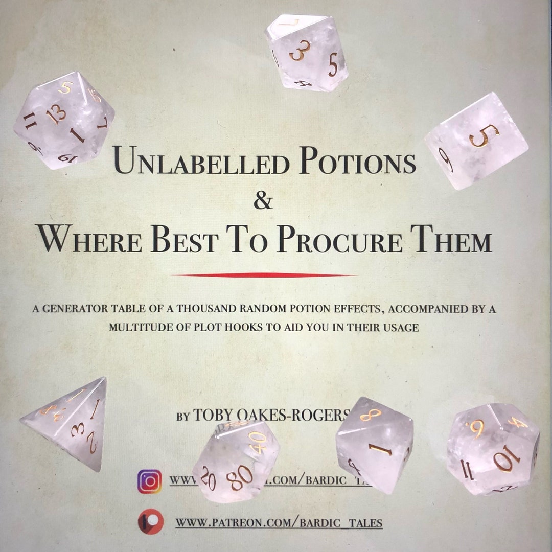 Random Potions Table Unlabelled Potions and Where Best to Procure Them - Etsy