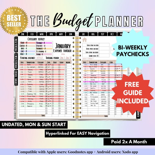 Biweekly Budget Planner Digital Book Bill Tracker Debt Snowball Financial Planner Paycheck Budget Remarkable 2 Planner Bill Calendar Budget