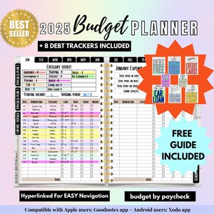 Budgetplanerare + Skuldspårare Digital Planner Fakturaspårare Budgetkalkylblad Kontantfyllning Bra Anteckningsplanerare Anmärkningsvärd 2 Planerare