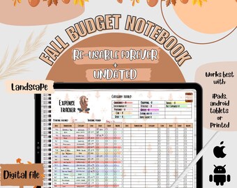 Autumn Budget Notebook Sheets Paycheck Fall Budget Tracker Template Income and Expense Tracker Cash Envelope Stuffing Bill Tracker
