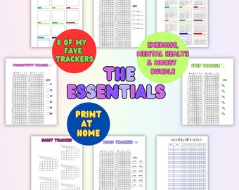Shop Essentials bundle, Anxiety, depression, family, couples, self-worth, self-esteem, therapy worksheets trackers, printable