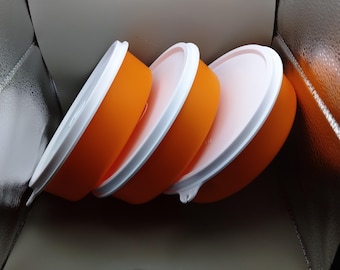 Set of 3 Tupperware, 7 inch, 500 ml Orange Containers with White Lids