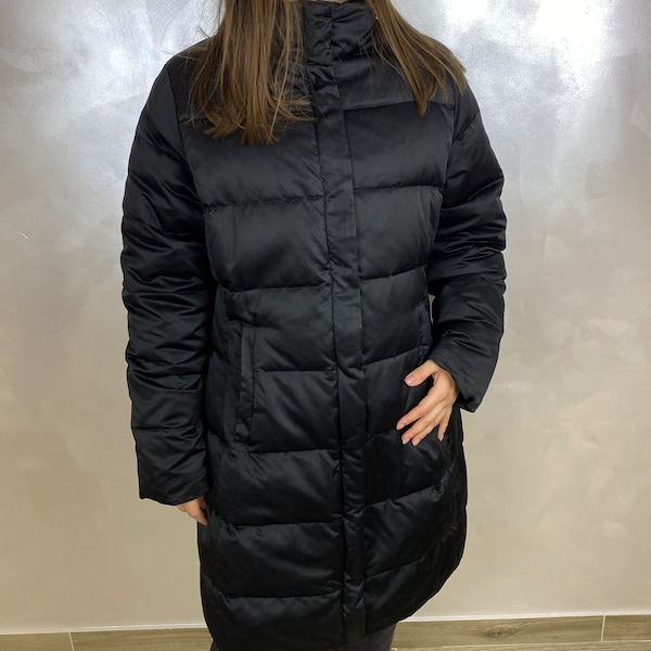 Vintage MONCLER Down Jacket Black Satin Anthracite Puffer Women's Coat Sz 3