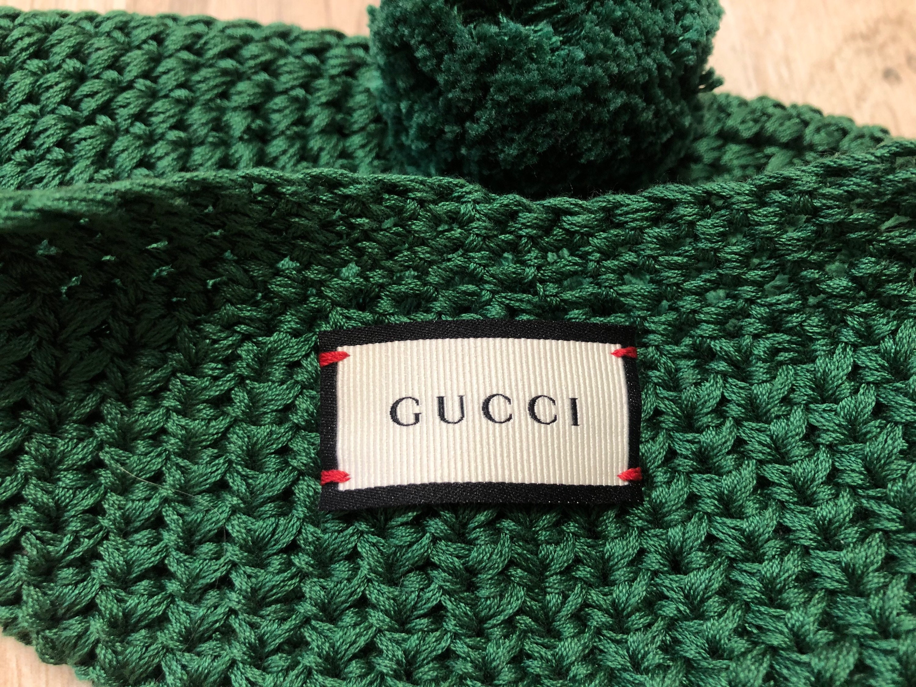 GUCCI Runway Crocheted Forest Green Cotton Hat Beret Pompom Sz | Etsy