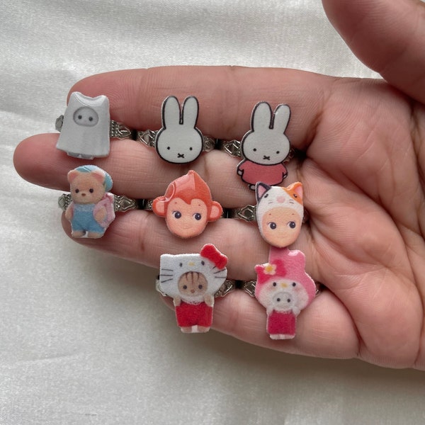 miffy rings - calico critter rings - sonny angel rings -  calico critter accessories - adjustable ring