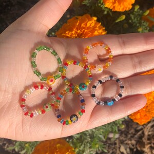 Millefiori Beaded Ring - Millefiori Ring - Millefiori Bead Ring - Beaded Ring - Simple Beaded Ring  - Millefiori - Set of 3 Rings