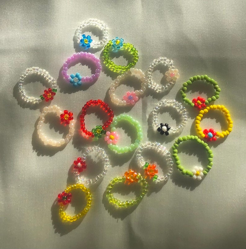 Beaded Flower Rings Flower Beaded Ring Beaded Rings Etsy