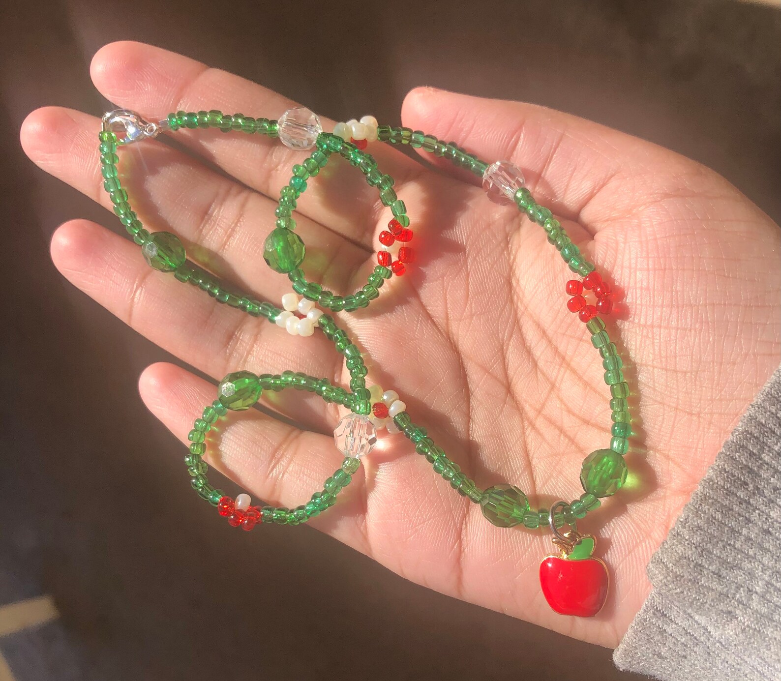 Beaded Flower Necklace Beaded Apple Necklace Flower Beaded Etsy