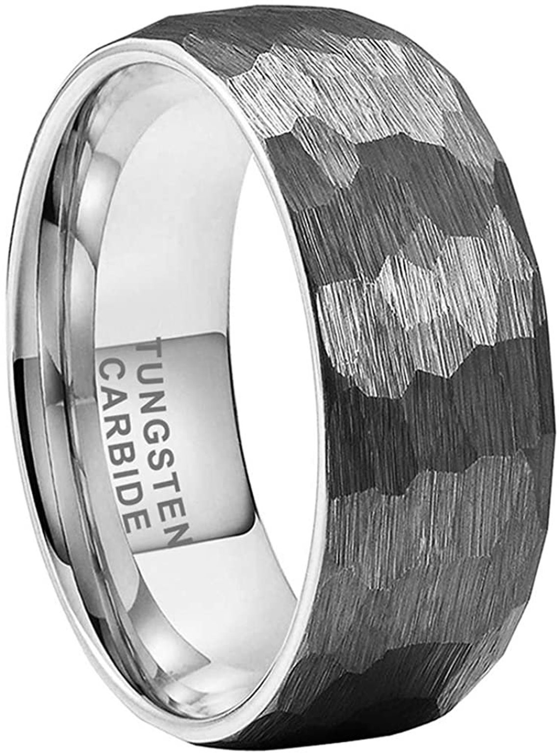 Tungsten 8mm Silver Hammered Tungsten Rings for Men Women Etsy