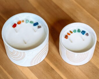 CandleTherapy Rainbow Chakra Ceramic Candle - crystal candle - queer owned business - organic essential oil scented candles